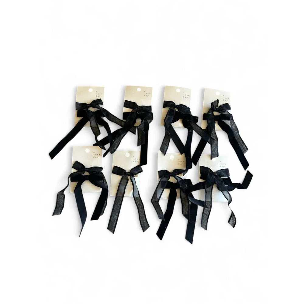 NWT 7pc  A New Day - Hair Bow Clip Women Girls Black Ribbon 15 BOWS $56 Value